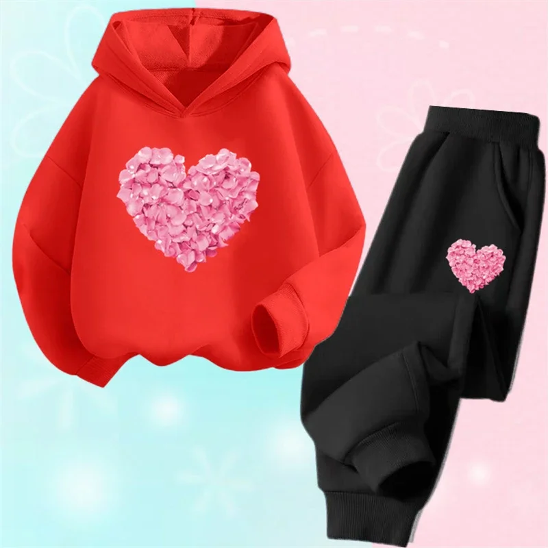Conjunto de 2 piezas de sudadera con capucha y pantalones informales para niñas, trajes deportivos para adolescentes, conjuntos de estilo coreano para niños, conjuntos de ropa para bebés bonitos