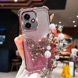 Pearl Bracelet Butterfly Stand Glitter Shockproof Phone Case Cover for OnePlus 11 (Pink)