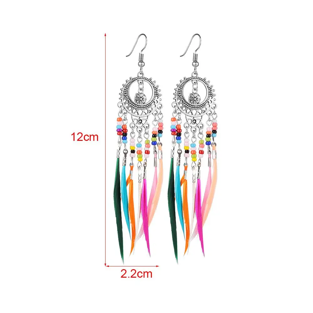 1Pair Vintage Ethnic Rainbow Beads Feather Dangle Drop Earrings for Women drop earrings dangle earrings long earrings