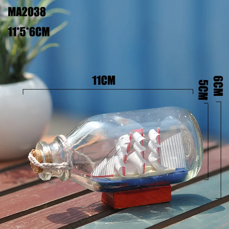 Home Decor Mini Sailing Pirate Boat Ship Small Wood Cork Glass Drift Charm Wishing Bottle Vial Valentine Day Gift