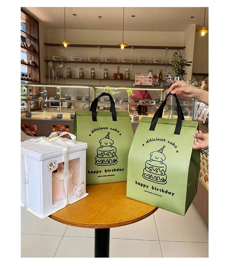 10pcs Green Insulated Tote Bags Non Woven Fabric Reusable Shopping Bags for Food Delive... - UGI Packaging