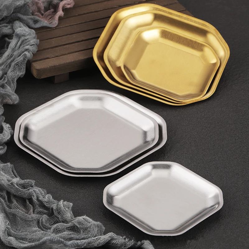 304 Stainless Steel Main Dinner Plate Square Snack Seasoning Tray Sauce Dipping Dish Tableware Home Kitchen Food Container Tools