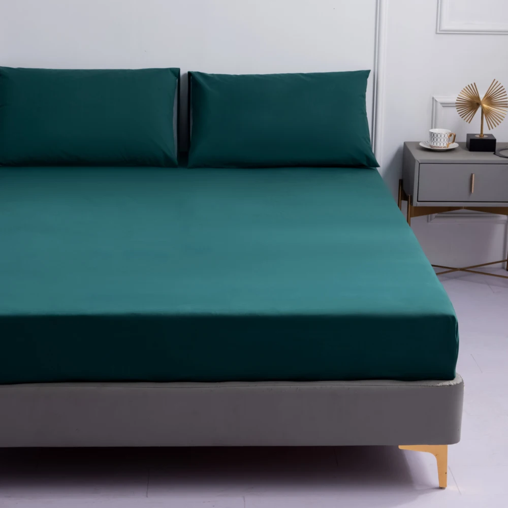 Dark Green Waterproof Polyester Bed Fitted Sheet Mattress Cover Sabana(no pillowcas)90/120/150/160/180/200/220,7 size 4