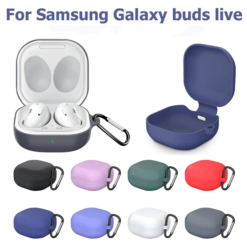 

Silicone Protective Case for Samsung Galaxy Buds Live Bluetooth Headphone Cover Buckle Charging Compartment Soft Storage Case
