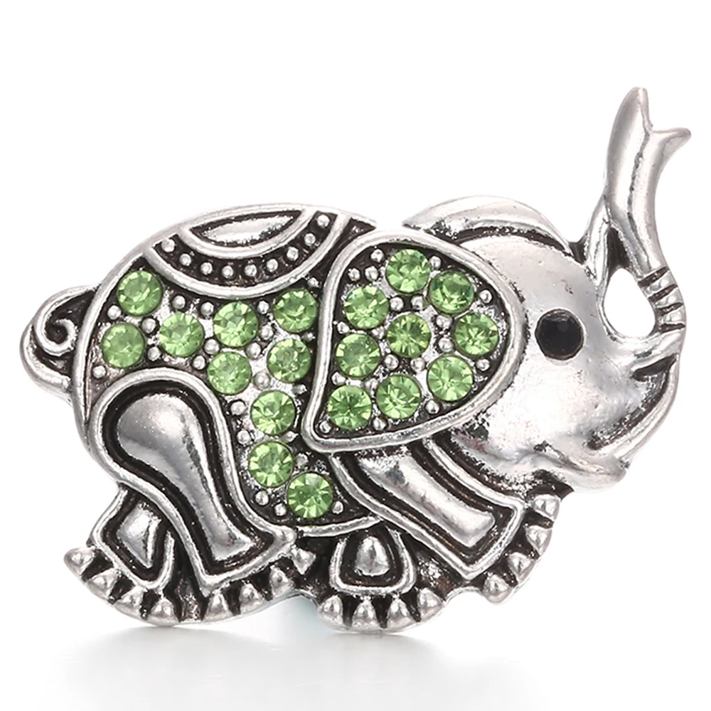 20pcs Vintage Crystal Elephant 18mm Metal Snap Buttons Fit Snaps Bracelet Necklace Jewelry