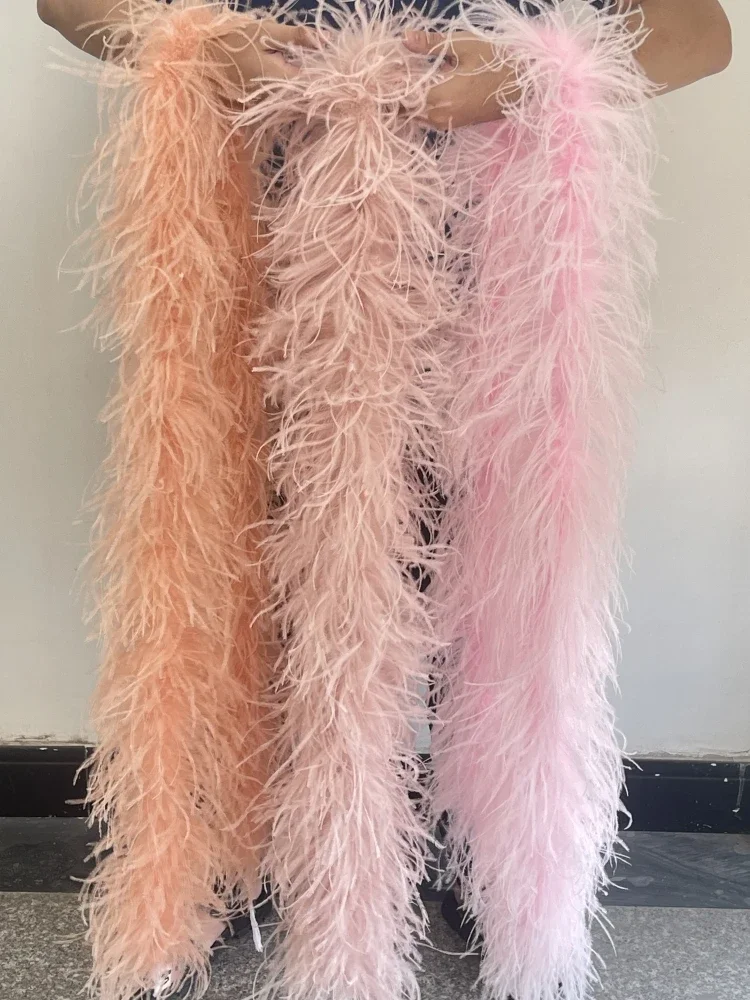 2Meters Fluffy Pink Ostrich Feather Boa Trim Shawl Party Costume Ostrich Feathers for Crafts DIY Decoration Plumes 1 3 6 8 10PLY