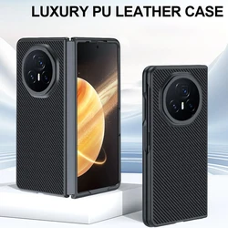 Luxury Carbon Fiber Texture PU - Leather Protective Phone Case for Honor Magic V3 - Shockproof Design (Fiber Black)