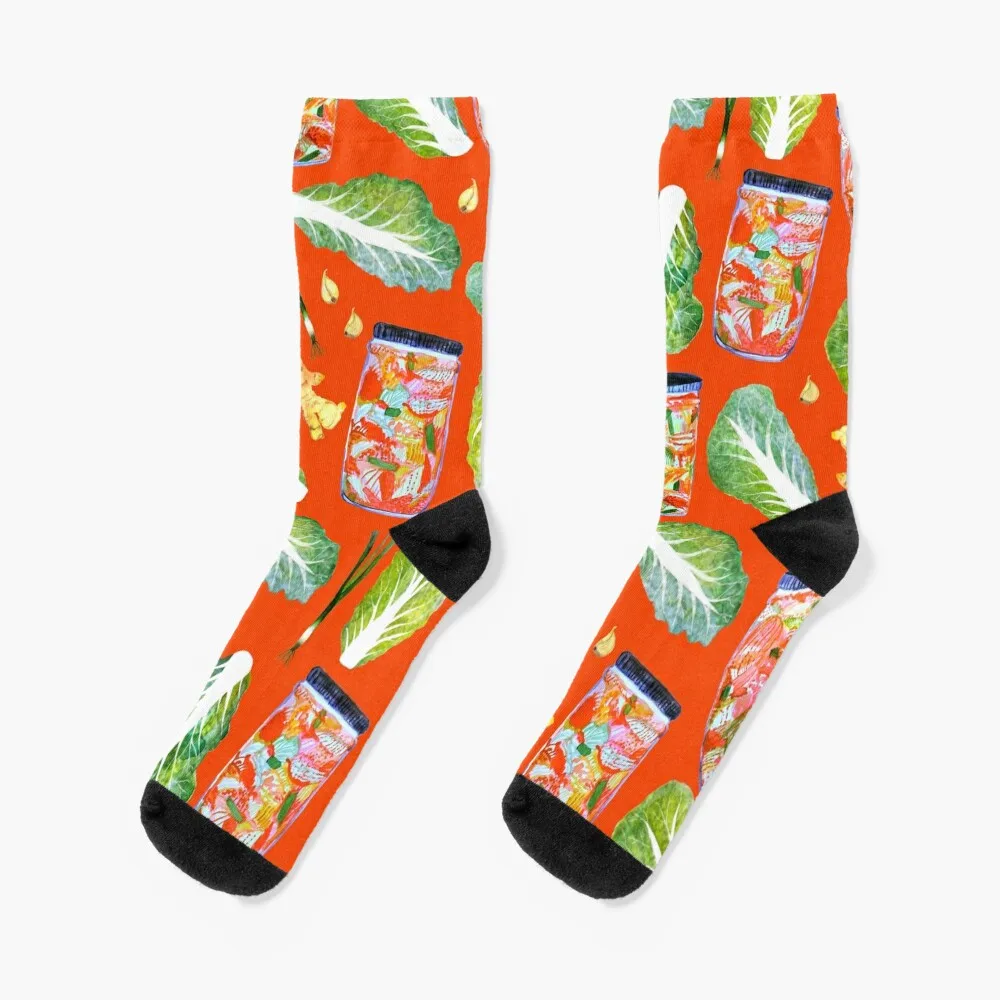 Kimchi Watercolor Ingredients Spicy Fermented Fun Pattern Red Socks Climbing socks sheer socks summer Men's Socks Luxury Women's