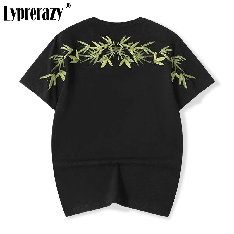 

Lyprerazy брендовая футболка с вышивкой бамбуковых листьев с коротким рукавом летние свободные мужские футболки