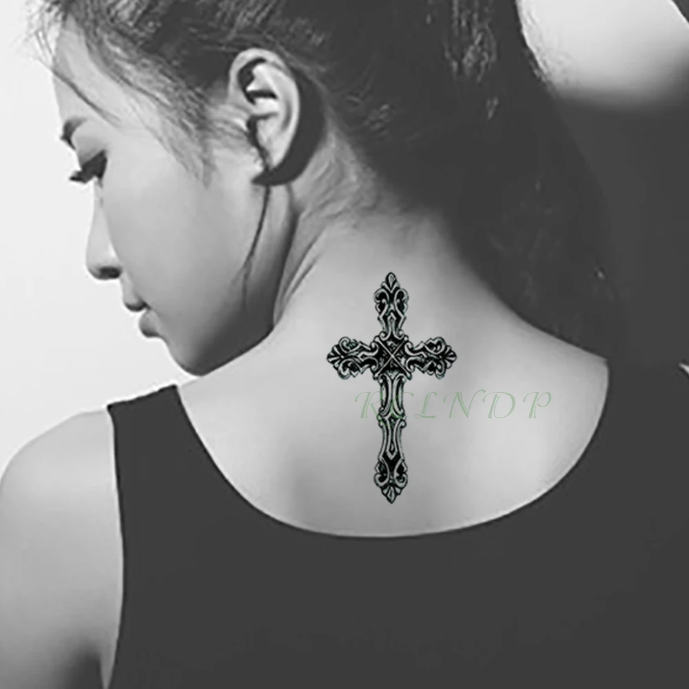 Adesivi per tatuaggi temporanei impermeabili croce Totem tribale tatuaggio  finto Flash tatuaggio Tatouage collo mano indietro piede per ragazza donna  uomo - AliExpress, image size:1000x1000