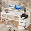 67 Inch Computer Desk with Drawer & LED Lights, Home Office Desk with Storage Shelves, Reversible Workstation for Bedroom, Moder 1