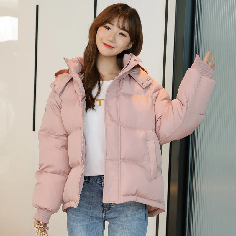 

Autumn and Winter New Korean Style Fashion Solid Color Hooded Down Padded Jacket Women's Loose Casual Thickened Bread Jacket