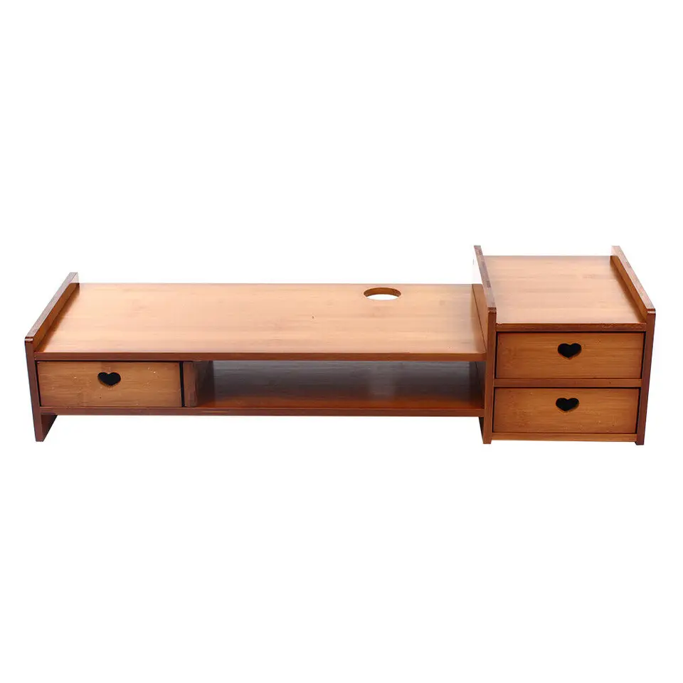 Ergonomic Bamboo Monitor Stand with Storage Drawers