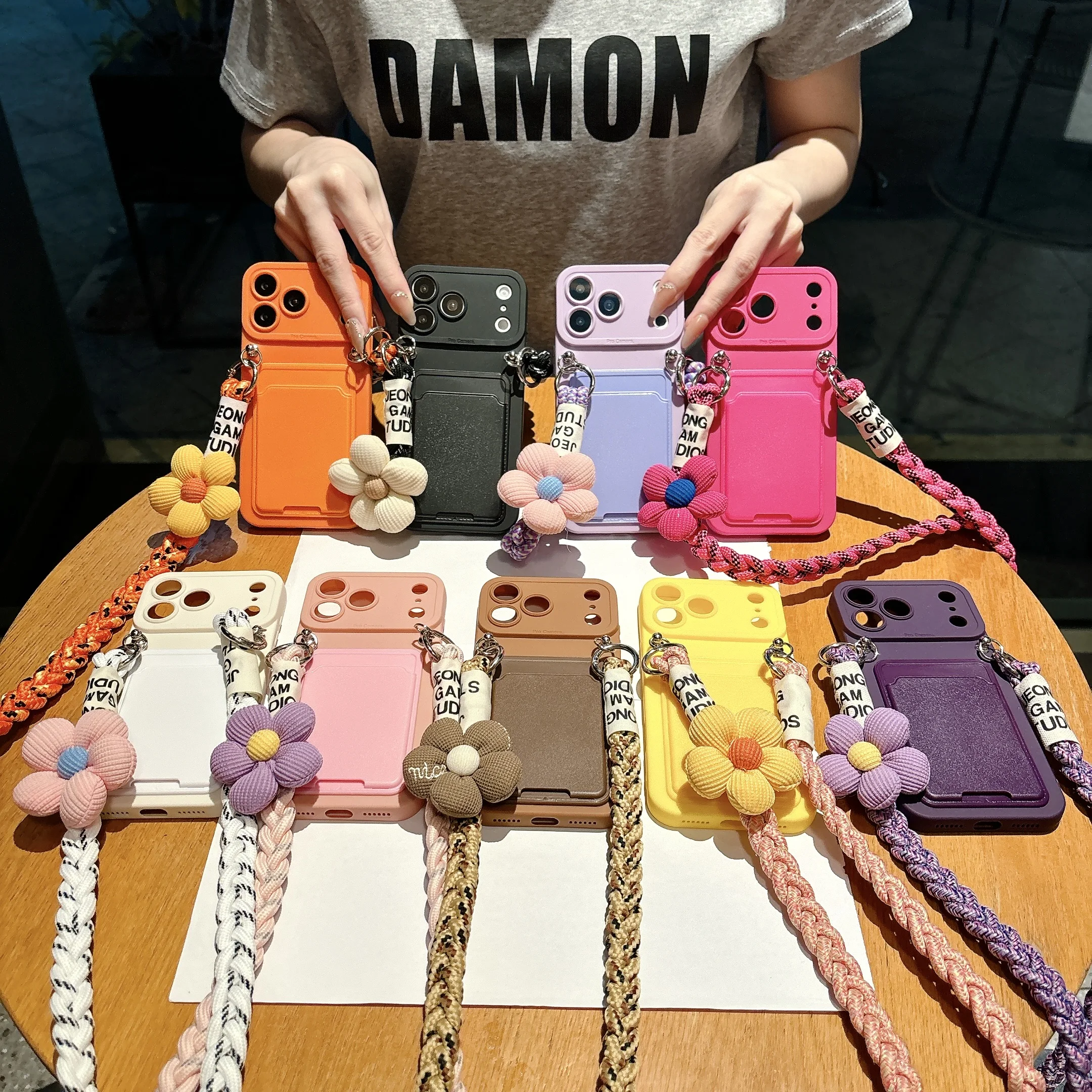 Braided Flower Crossbody Strap Phone Case - Shockproof Cover and Lanyard