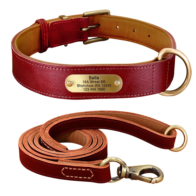  Leather Dog Collar and Leash Set, Check Pattern Dog Collar  Leashes Metal Buckle Adjustable Durable for Small Medium Large Dogs (Brown,  L(14.5-18.5IN)) : Pet Supplies