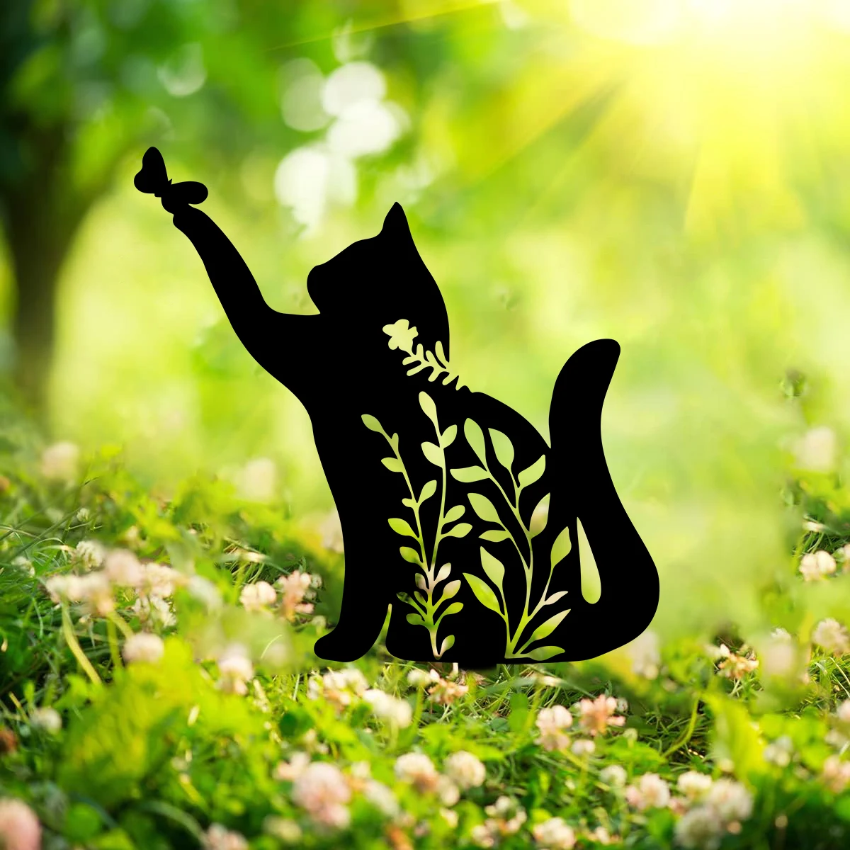 Garden Art Decor 1pc Metal Garden Stake Insert Silhouette Plaque Statue For Yard Lawn
