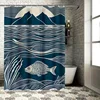 Modern Artistic Blue and White Fish and Mountain Pattern Waterproof Shower Curtain for Stylish Bathroom Decor, Easy Instal 2