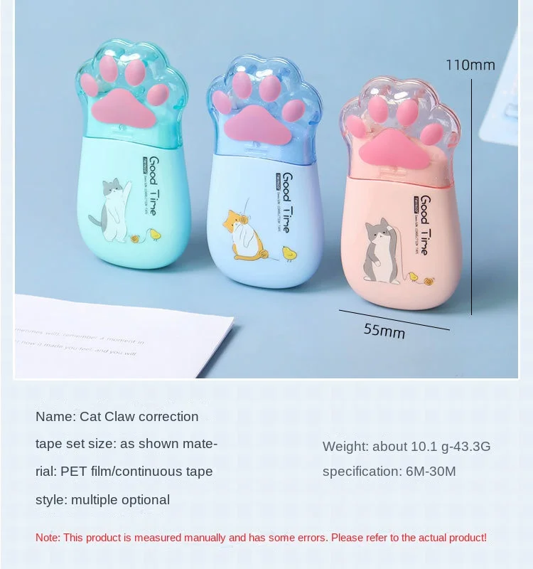 고양이 발톱 휴대용 수정 테이프, Kawaii 화이트 아웃 교정기 프로모션 선물 문구 학생 학교 사무실 공급, 2 개