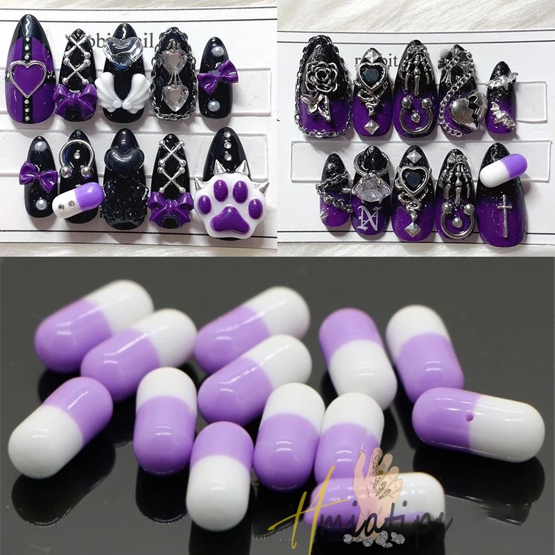 믹스 30pcs 알약 캡슐 수지 네일 매력 혼합 색상 장식 아크릴 DIY Shinning 쥬얼리 액세서리