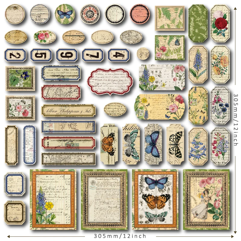 Panalisacraft 20 styles 12 inch Vintage Cardstock Die Cuts Collection Kit Scrapbooking Planner/Card Making/Journaling Project