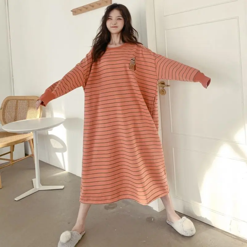 

Novelty Night Dress Women Oversize Nightgown Cartoon Sleepshirts Long-sleeve Nightie Nightdress Comfortable Sleepwear Velvet