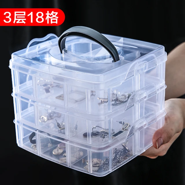 COOLL 3 Layers 18 Compartments Clear Storage Box Container Jewelry Bead  Organizer Case