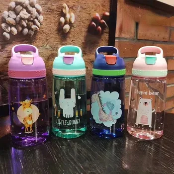빨대 BPA 프리 어린이 물병, 건강한 플라스틱 휴대용 학교 컵, 투명 물컵, 480ml