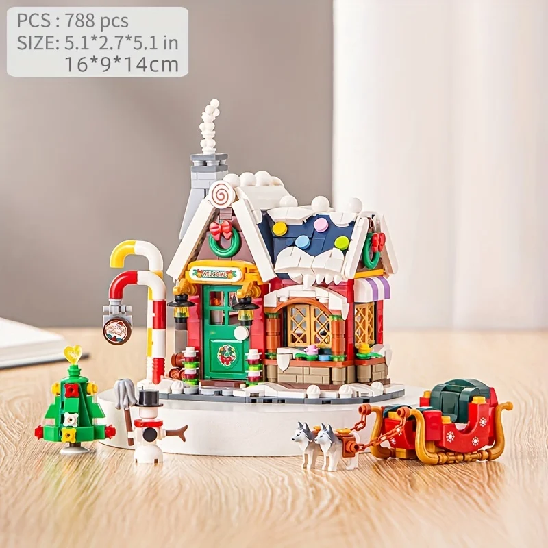 Set Costruzioni Mini Natalizio PLAXSOON - Villaggio Con Luci, Albero E Treno - 1763 Pezzi Per Adulti E Ragazzi 14+