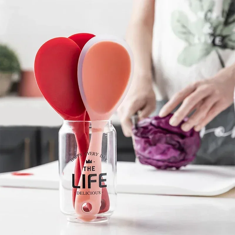 High Temperature Resistant Silicone Rice Spoon With Long Handle Food Grade Cooking Tools Kitchen Accessories silicone cooking spoon