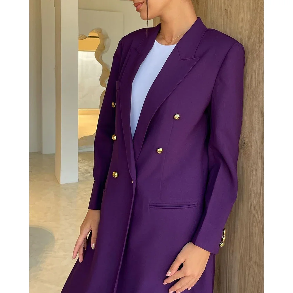 Double Breasted Elegant Purple Blazer Peak Lapel Long Costume Made Women Suits High Quality Muslim Abaya Jacket 1 Piece