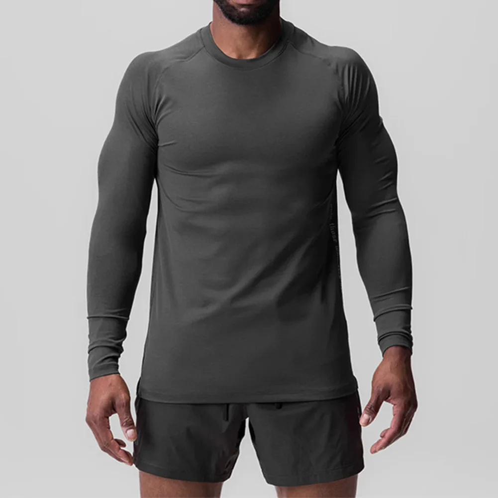

Stylish White Men's Fitness Shirts Slim Muscle Fit Long Sleeve T Tops for Training Home Workouts and Sports