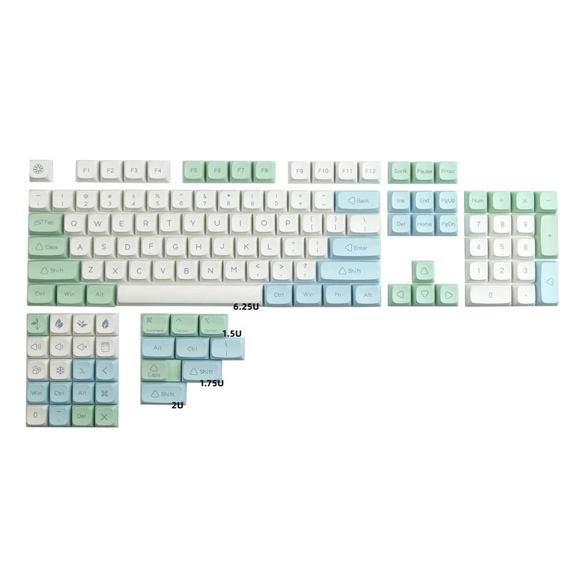 

130 Key/set Ice Crystal MINT Keycaps PBT Dye Sublimation Key Caps XDA Profile Keycap With 1.75u 2u Shift MAC 1.5U