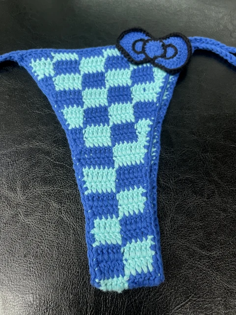 Blue Crochet Swimsuit Checker Bottom String Bikini Set With Blue Bowknot Fashion Swimwear Cute Beachwear Sexy Swimsuit Vacation 2
