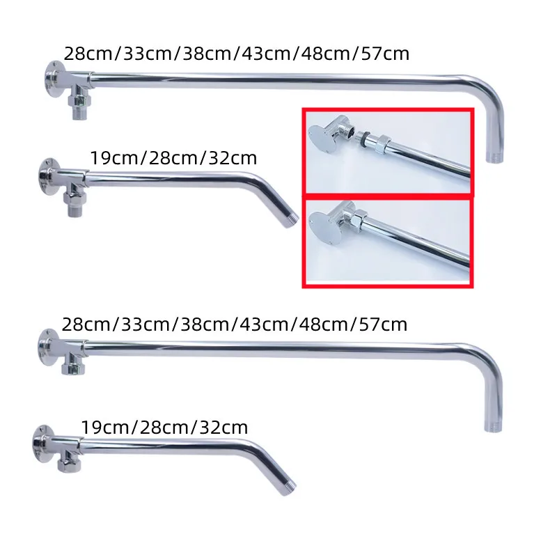 Chuveiro Cabeça Titular Wall Mounted Teto Chuveiro Braço Extensão Rod Fixo Pipe Acessórios Torneira do Banheiro Aço Inoxidável Pcs