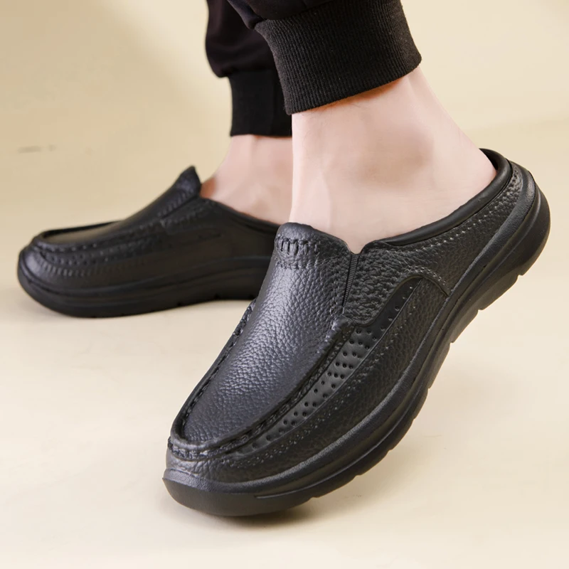 2023 New Summer Men's Closed Toe Half Slippers Non-slip Chef Shoes Waterproof Oil-proof Work Shoes Men Increased Causal Shoes