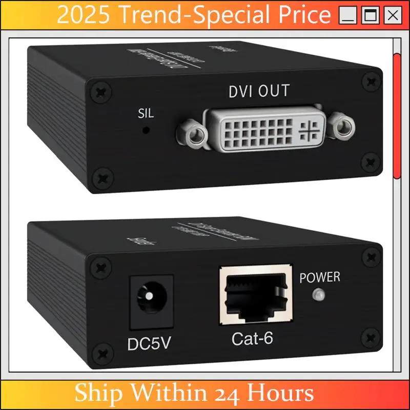 CHYY 상단 DVI 익스텐더 RJ45 Cat6 케이블 익스텐더-196.8Ft 송신기 수신기 DVI 이더넷 어댑터 HD 1920X1200
