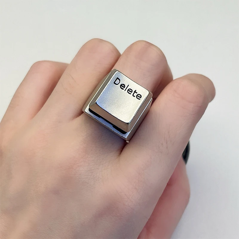 Adjustable Delete Key Inspired Fun Jewelry Ring
