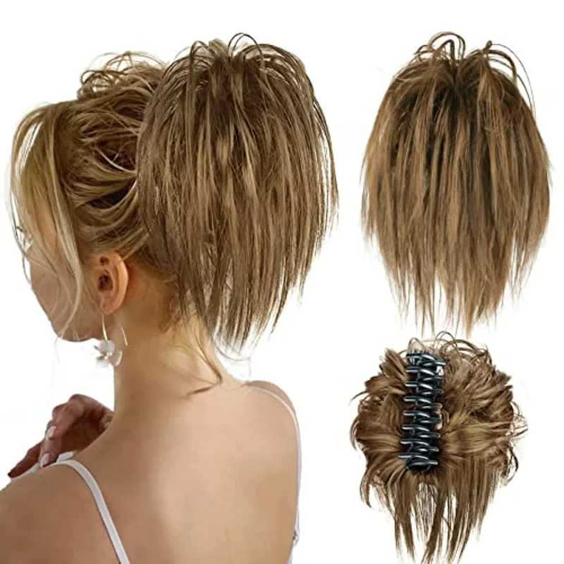 messy bun hair patch Women's claw clip bun synthetic messy hair bundle clip patch suitable for daily party use
