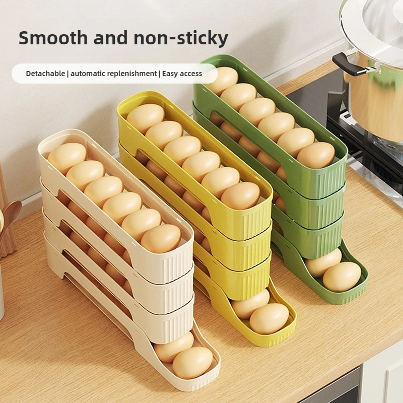 4Layers Fridge Egg Storage Box Automatic Rolling Eggs Holder Rack Ladder Style Refrigerator Eggs Dispenser Egg Organizer Holder 5