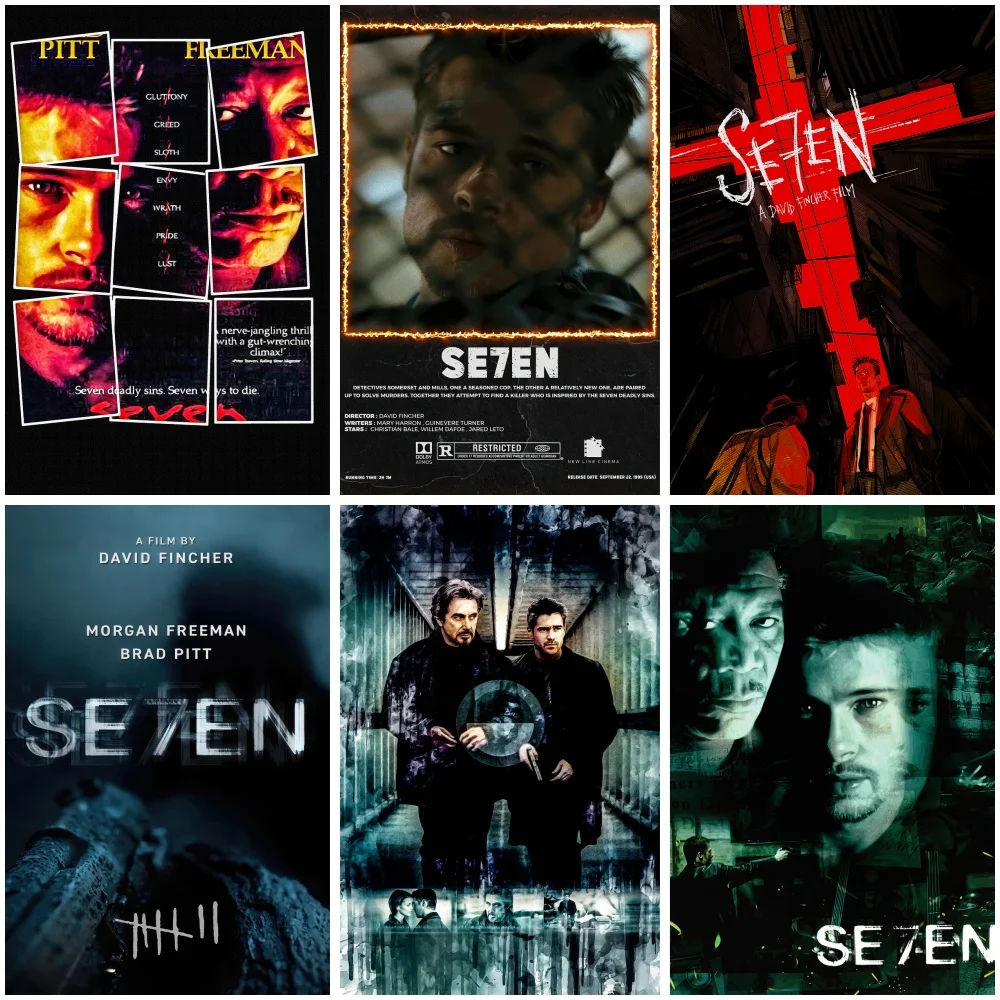 Vintage Black Cinema Art: Se7en Film Canvas Wall Mural