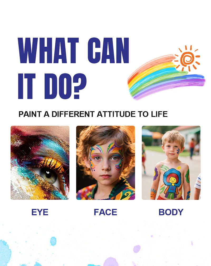 Description Picture 3 of itemRainbow Face Paint Palette Children Face Painting Water-soluble Pigment White Facial Body Paint Theatrical Artistic Makeup Plate