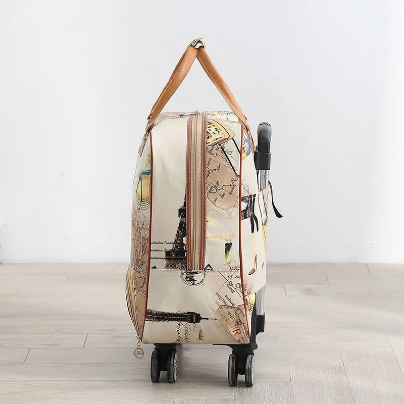PU Leather Waterproof Large Capacity Women Handheld Duffle Bag Travel Suitcase Trolley Bag with Wheels Unisex Business Trip Bag