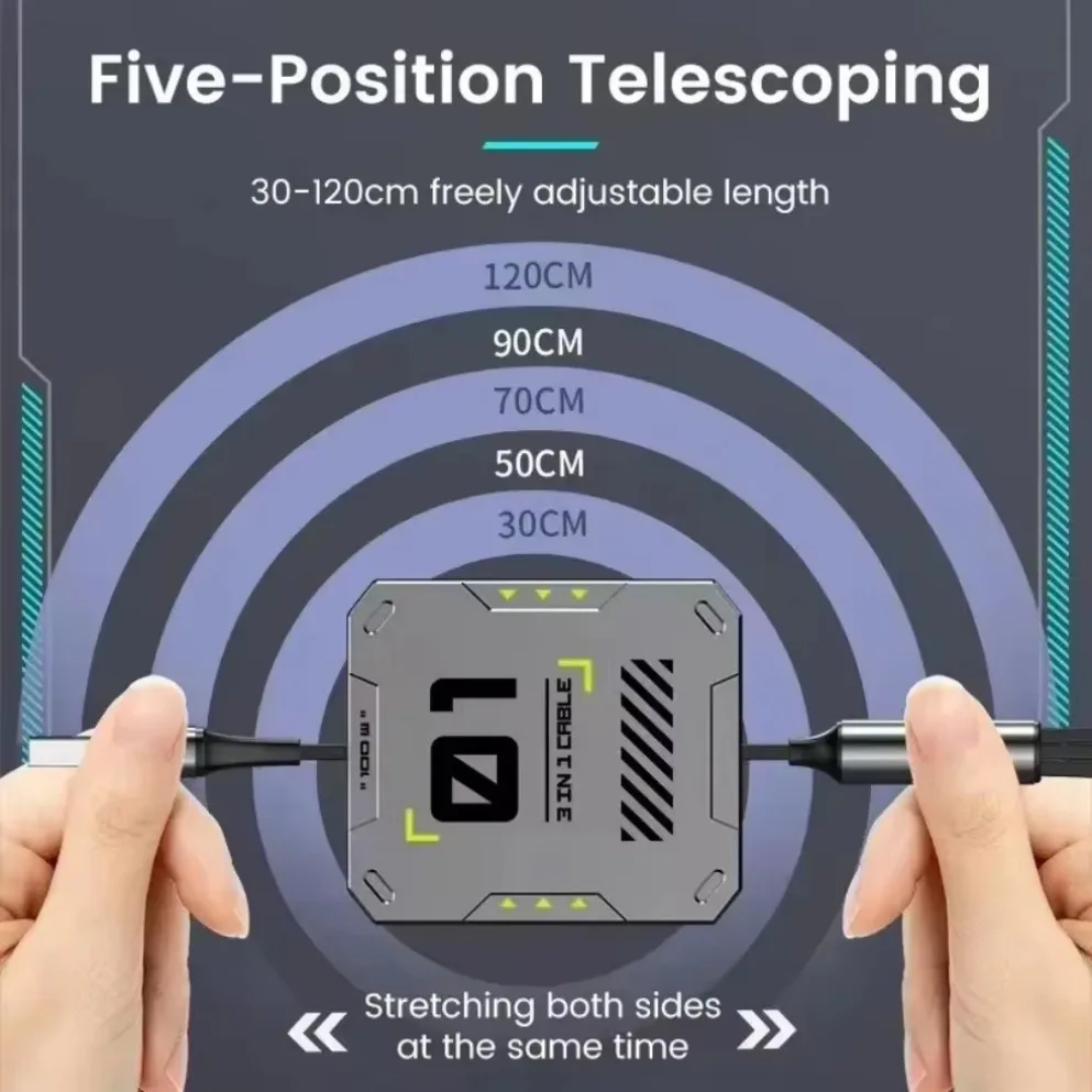 100W 3 In 1 Retractable USB Cable Super Fast Charging Cables PD Type C Micro Data Cable Cord For Android iPhone Huawei Samsung