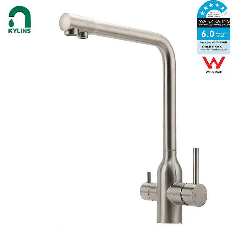 

KYLINS kitchen tap faucet WELS Round 3 Way Kitchen Mixer Tap Pure Water Sink Basin Kitchen Faucet Spout brushed nickel mixer tap