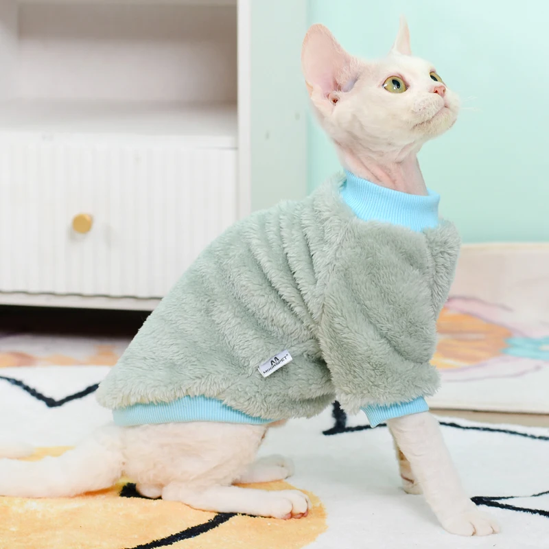 스핑크스 고양이 따뜻한 플리스 점프 수트, 겨울 두꺼운 긴팔 코트, 데본 렉스 소프트 라운지웨어, 새끼 고양이용 의류