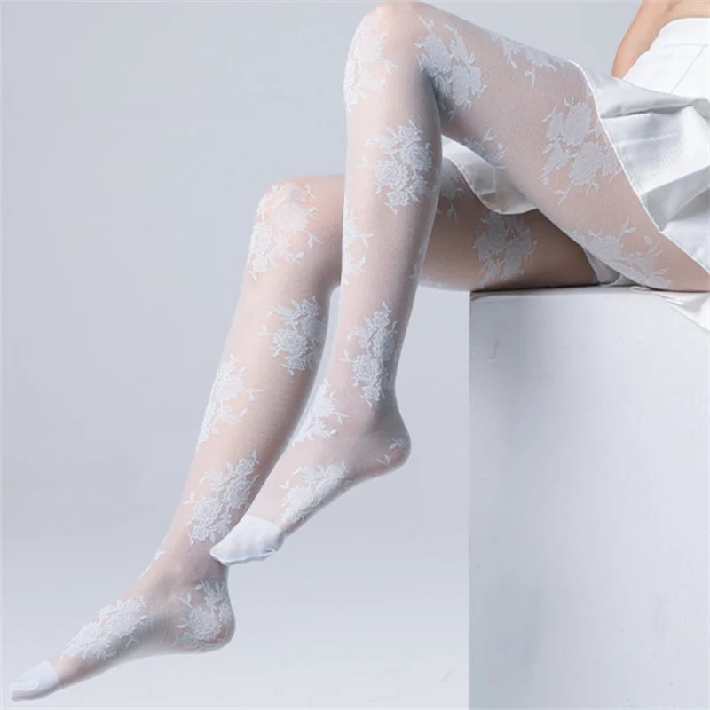 

Anti-snag Fashion Stockings Rose Flower Mesh Pantyhose Elegant Sweet Lady Sexy Designer Tights Sheer Pantyhose Printed Thin