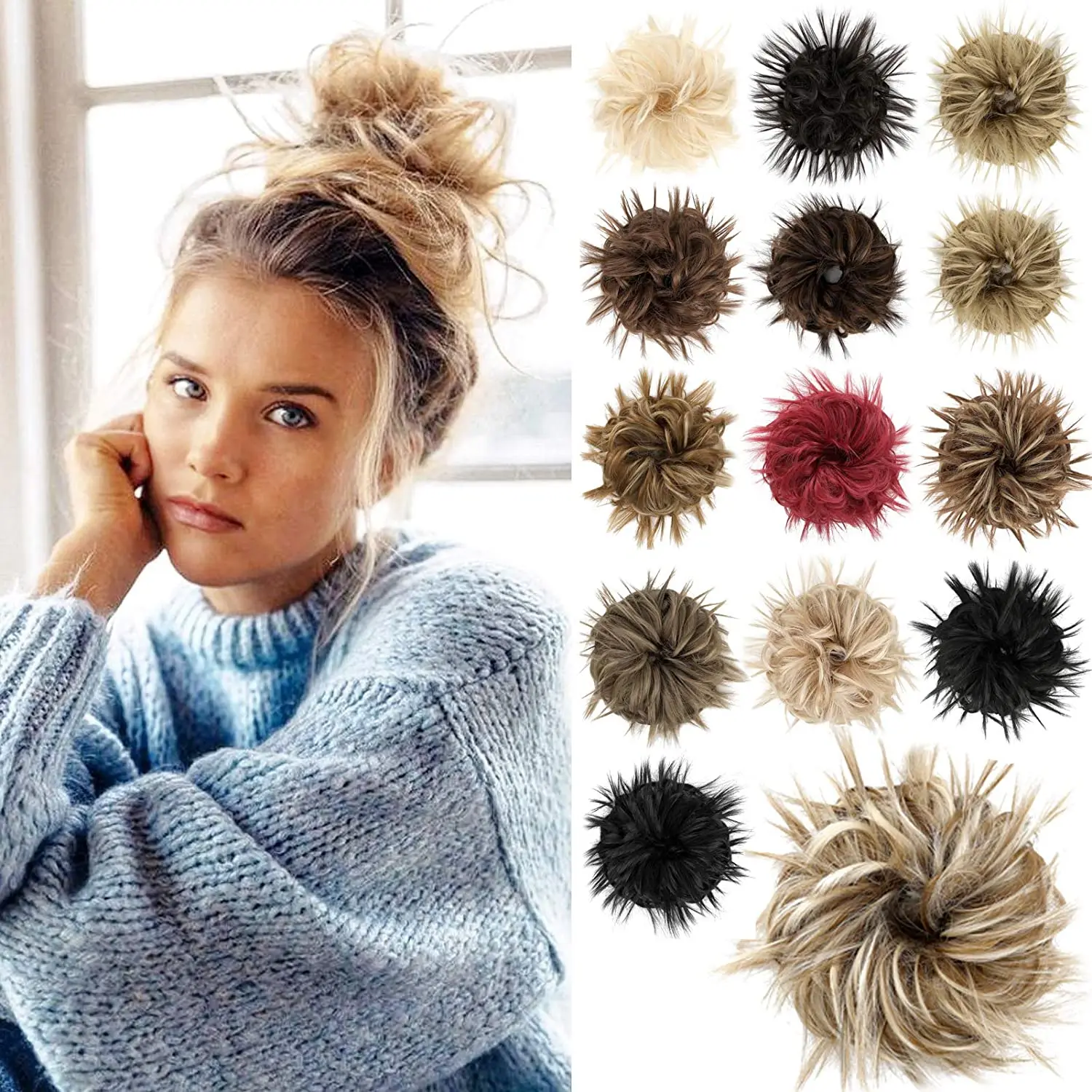 

SHANGZI Curly Scrunchie Chignon Messy Elastic Band Hair Bun Straight Updo Hairpiece High Temperture Fiber Natural Fake for Women