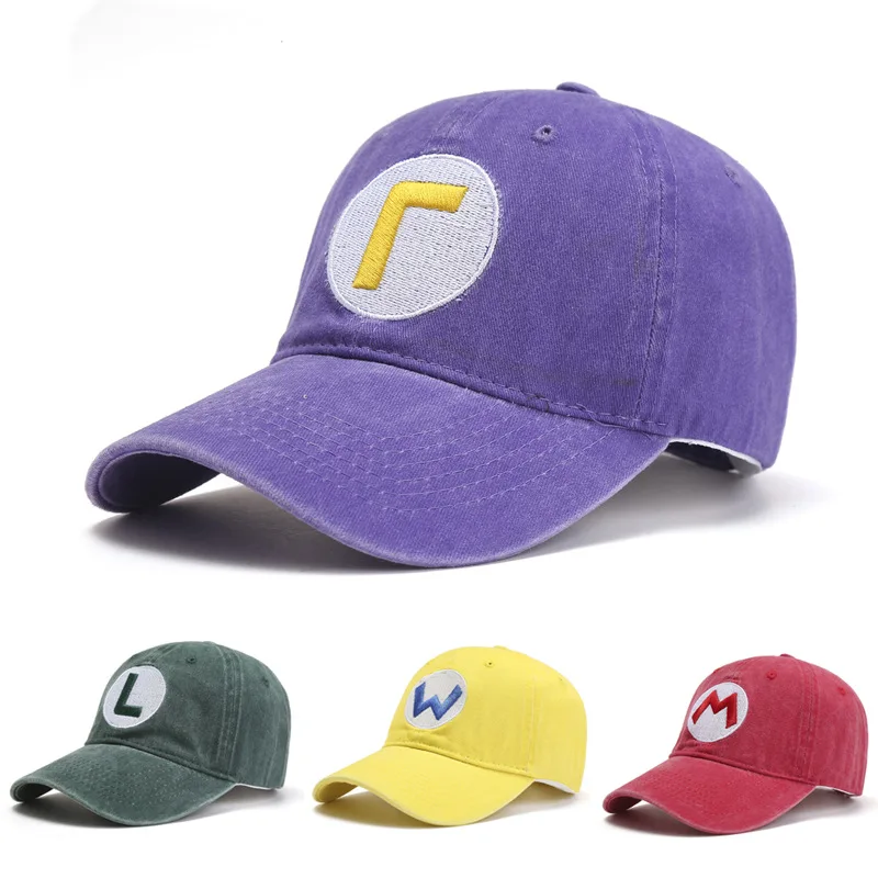 

Super Marios Baseball Cap Embroidery Letters Anime Figure Peripherals Cosplay Dress Up Supplies Sun Protection Hat Kids Gifts