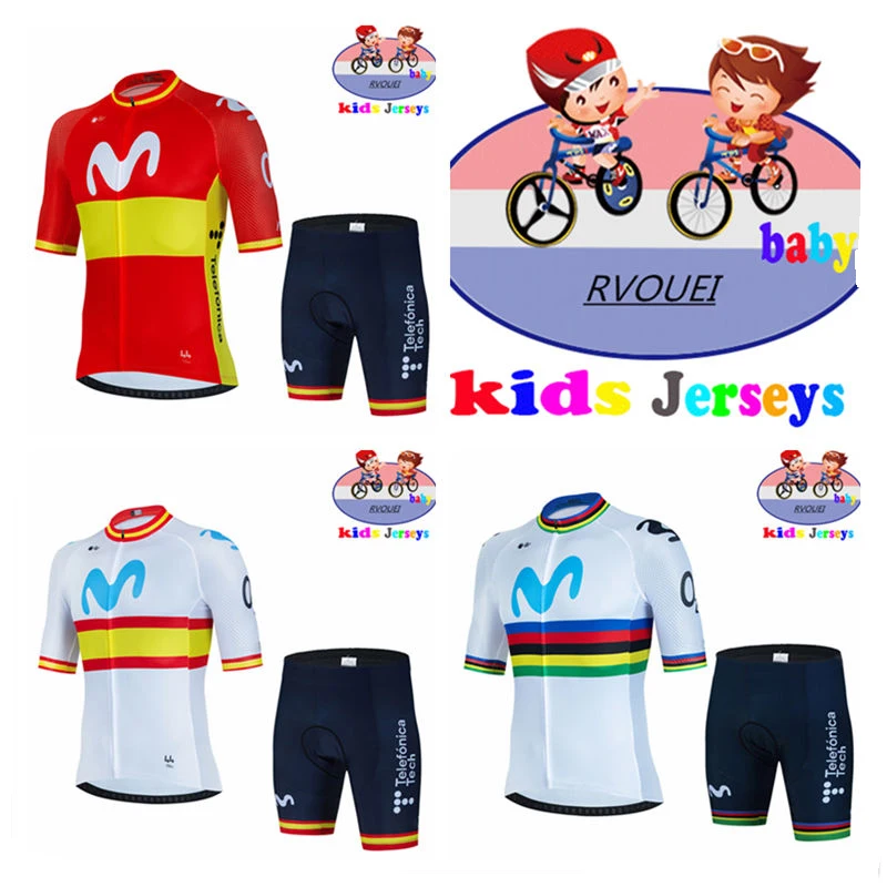 Baby Movistar Team Kids Cycling Jersey Set Boys Girls Cycling Clothing Children Road Bike Shirts Suit Bicycle Pants MTB Maillot 5