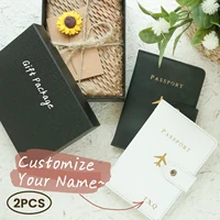 2PCS Custom Name COUPLE Passport Holder Set with GIFT Package Personalized Gold Monogram Suede Travel Gift Box Set